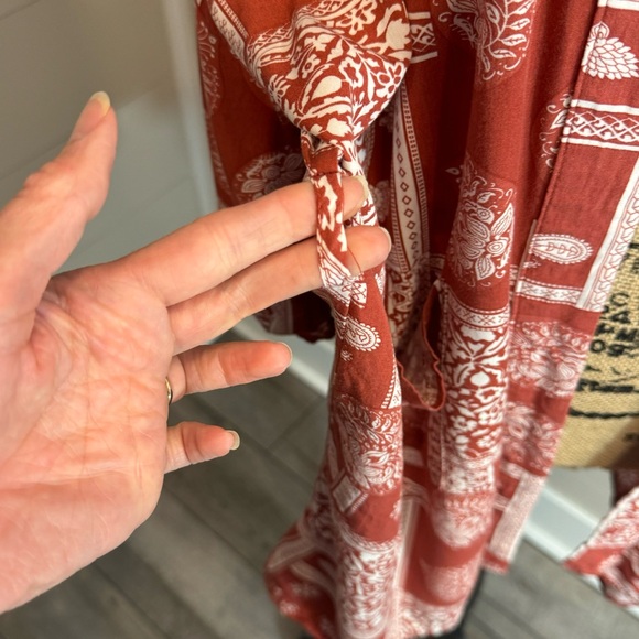Loveriche Open Front Orange Rust Paisley Patch Kimono Robe Medium - Picture 4 of 9